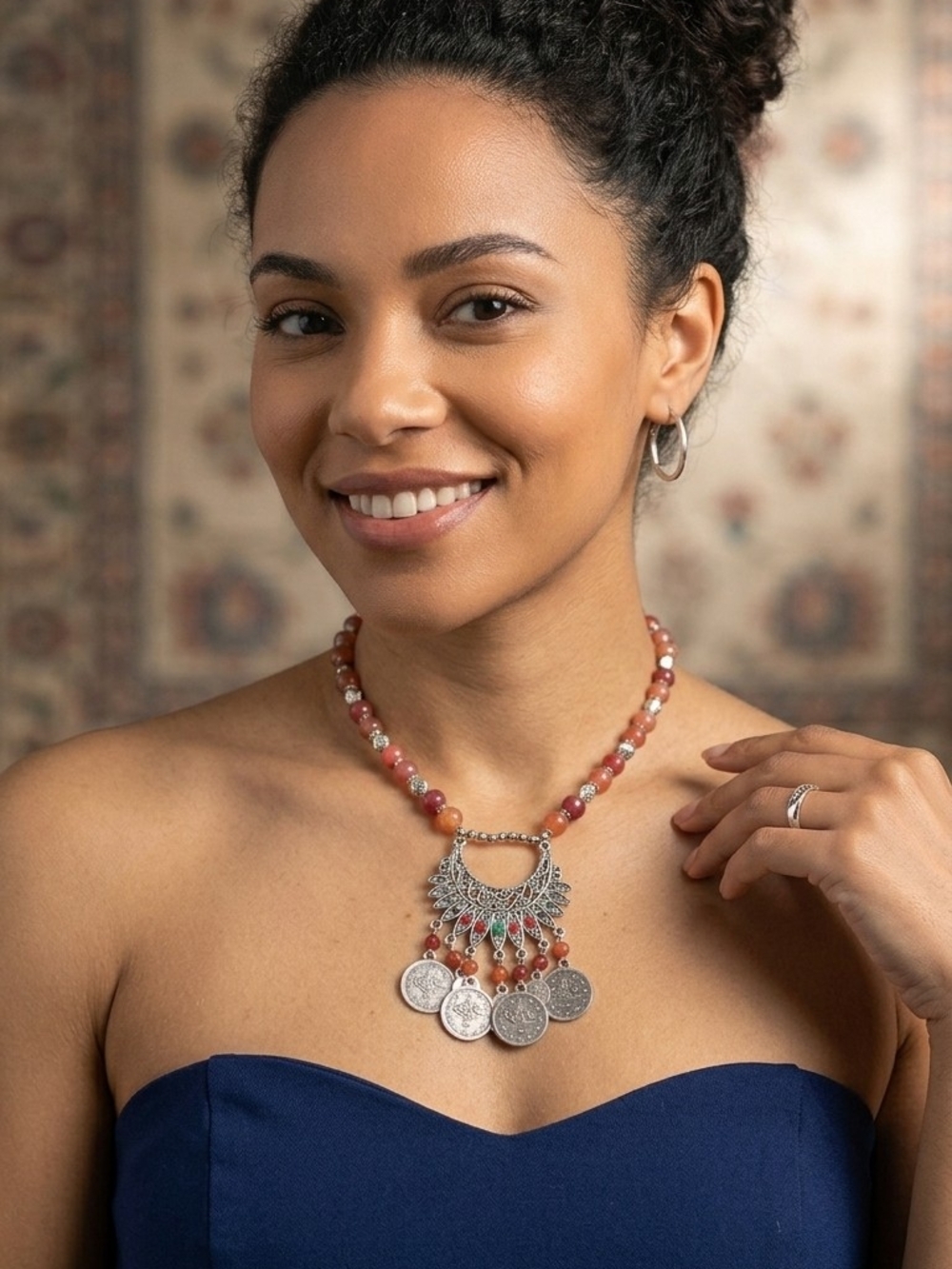 Necklace Silver Plated Natural Stones